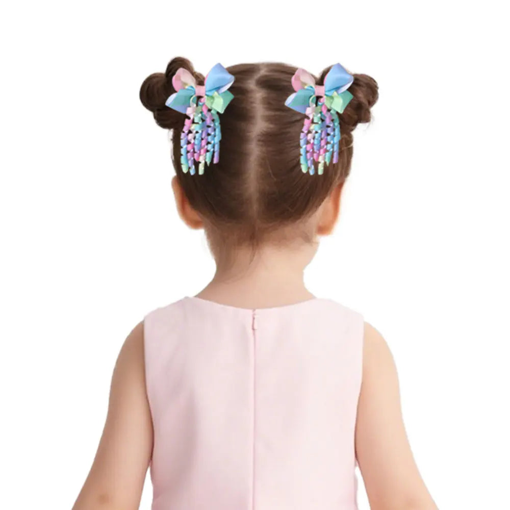 2PCS/Set New Children's Colorful Hair Clip Headdress Bow Tassel Hair Accessories Candy Color Little Girl Hair Clip Kids Gift