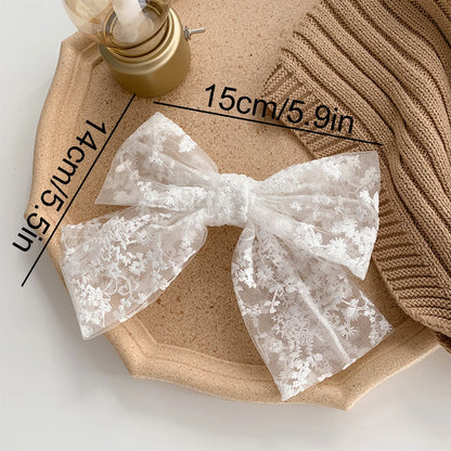 Lace bow hair clip, embroidered sweet and elegant, ribbon spring clip, internet-famous girl headwear hair clip