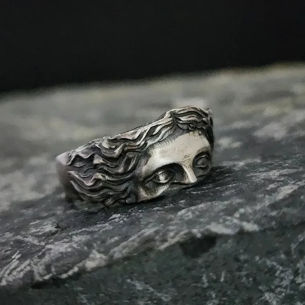 Vintage Half Face Sculpture Fashion Ring Unique Design For Women Men Suitable for Memorial Gifts Festival Gifts & Everyday
