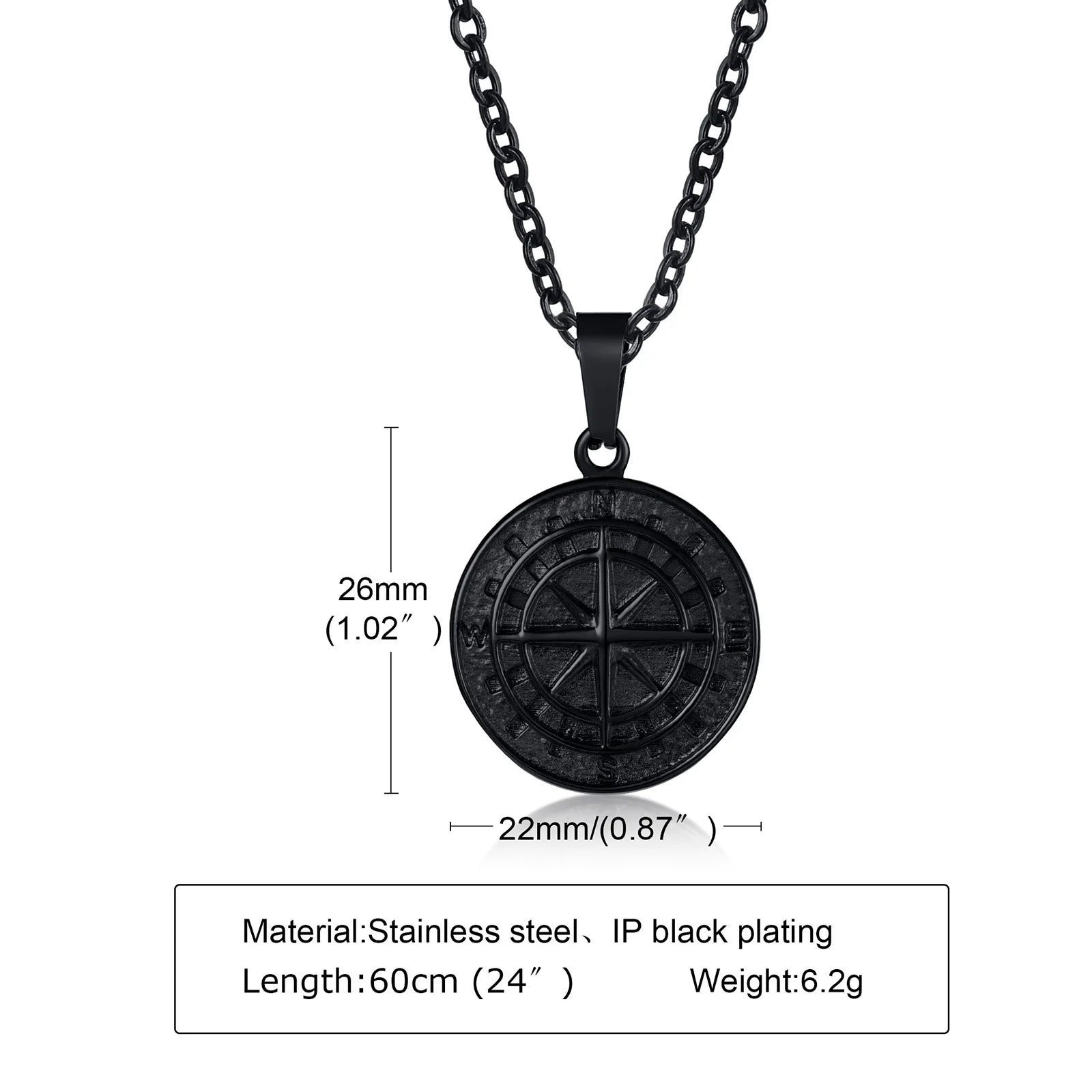 Vintage Compass Pendant Necklaces for Men Boys, Stainless Steel Coin Necklace, Rock Hiphop Collar Graduation Guide Gift - PN-