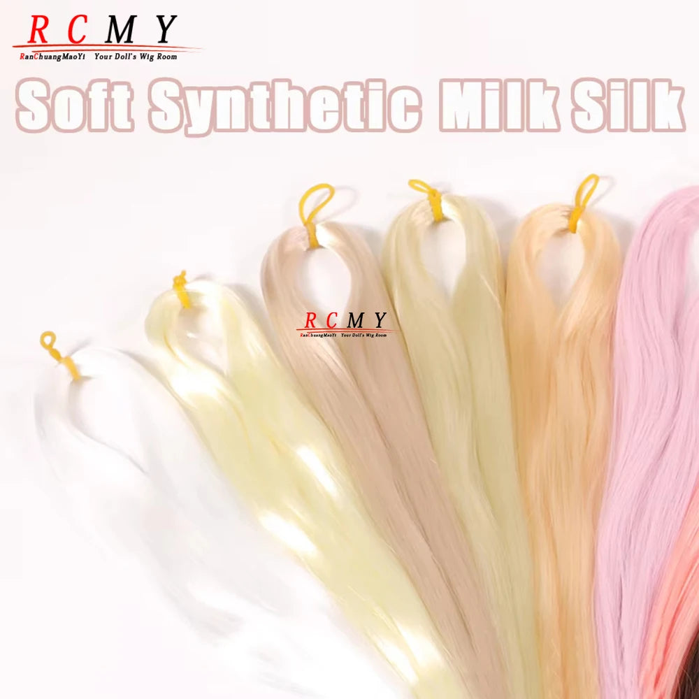 BJD SD Doll 80CM/40 White Black Hair Row Milk Silk Anti-Mohair Wig Handmade Hook Transplant Material for Girls and Boys Hair