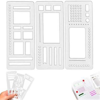 3Pcs Handmade Flexible Record Template Reusable Stencils Drafting Tools For Journaling Checklists Boxes Lines & Daily Plannin
