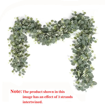 1pc Artificial Eucalyptus Leaves Greenery Garland Faux Plant Spring Vines with White Flowers Berries for Wedding Home Party D