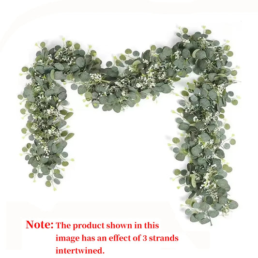1pc Artificial Eucalyptus Leaves Greenery Garland Faux Plant Spring Vines with White Flowers Berries for Wedding Home Party D