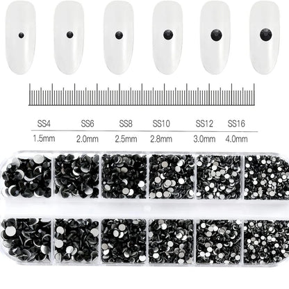 2400pcs+ Shiny Clear Crystal Gems Nail Rhinestones 1.5-4mm Mixed Round Glass Stone Flatback Nail Charms 12grids Nail Diamond 