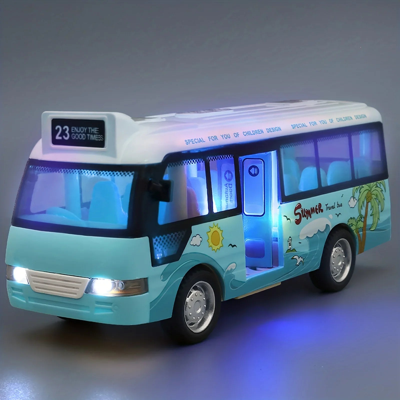 City Bus Toys Cars Die-Cast Plastic Airport Cars For Boys Girls, Pull Back Play Vehicle With Sound, Light Up & Open-able Door