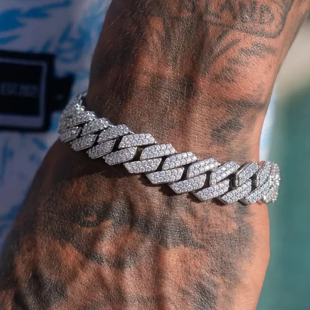 14MM Iced Prong Link Cuban Chain Bracelets for Men Women Full Rhinestones Chunky Miami Cuban Bracelet Punk Hip Hop Jewelry Gi