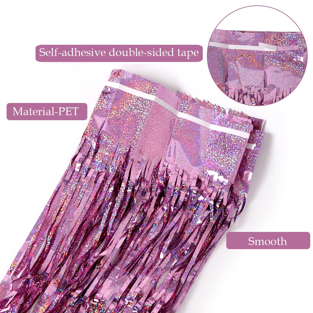 Metallic Tinsel Foil Fringe Curtains Photo Backdrop Glitter Streamers Foil Fringe Backdrop Curtain for Xmas Wedding Backgroun