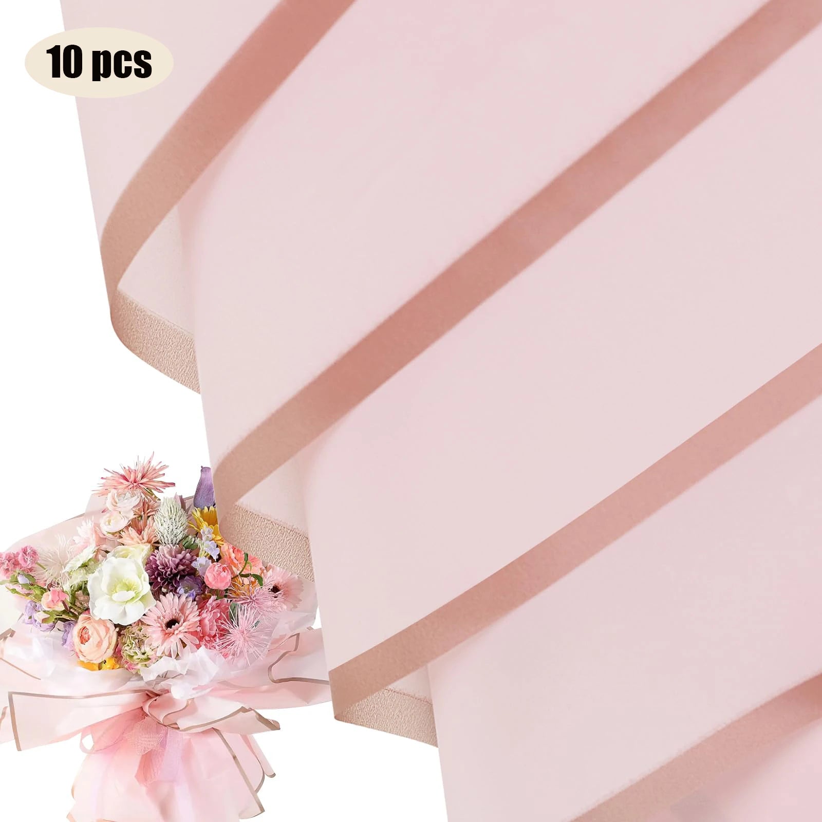10 Sheets Flower Wrapping Paper with Golden Edges, Waterproof Bouquet Packaging - Ideal for DIY Weddings & Birthdays - 01-Pin