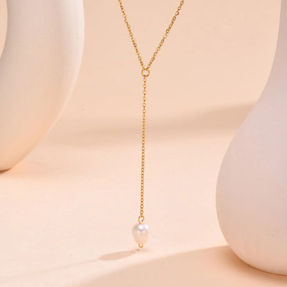 Drop Y Lariat Necklace with Bar Pendant, Stainless Steel Long Chain, Womens Necklaces Trendy
