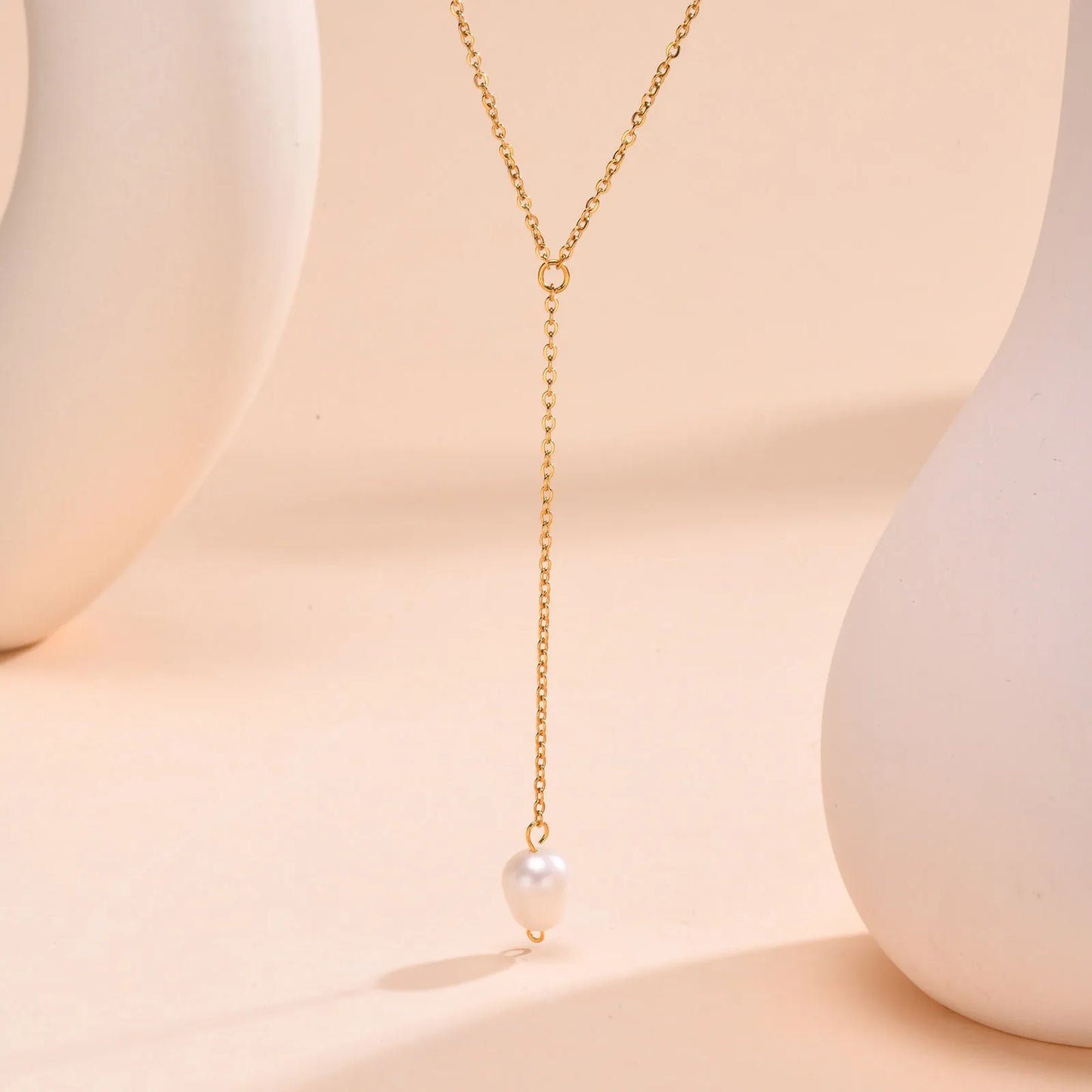 Drop Y Lariat Necklace with Bar Pendant, Stainless Steel Long Chain, Womens Necklaces Trendy - NC-1568G