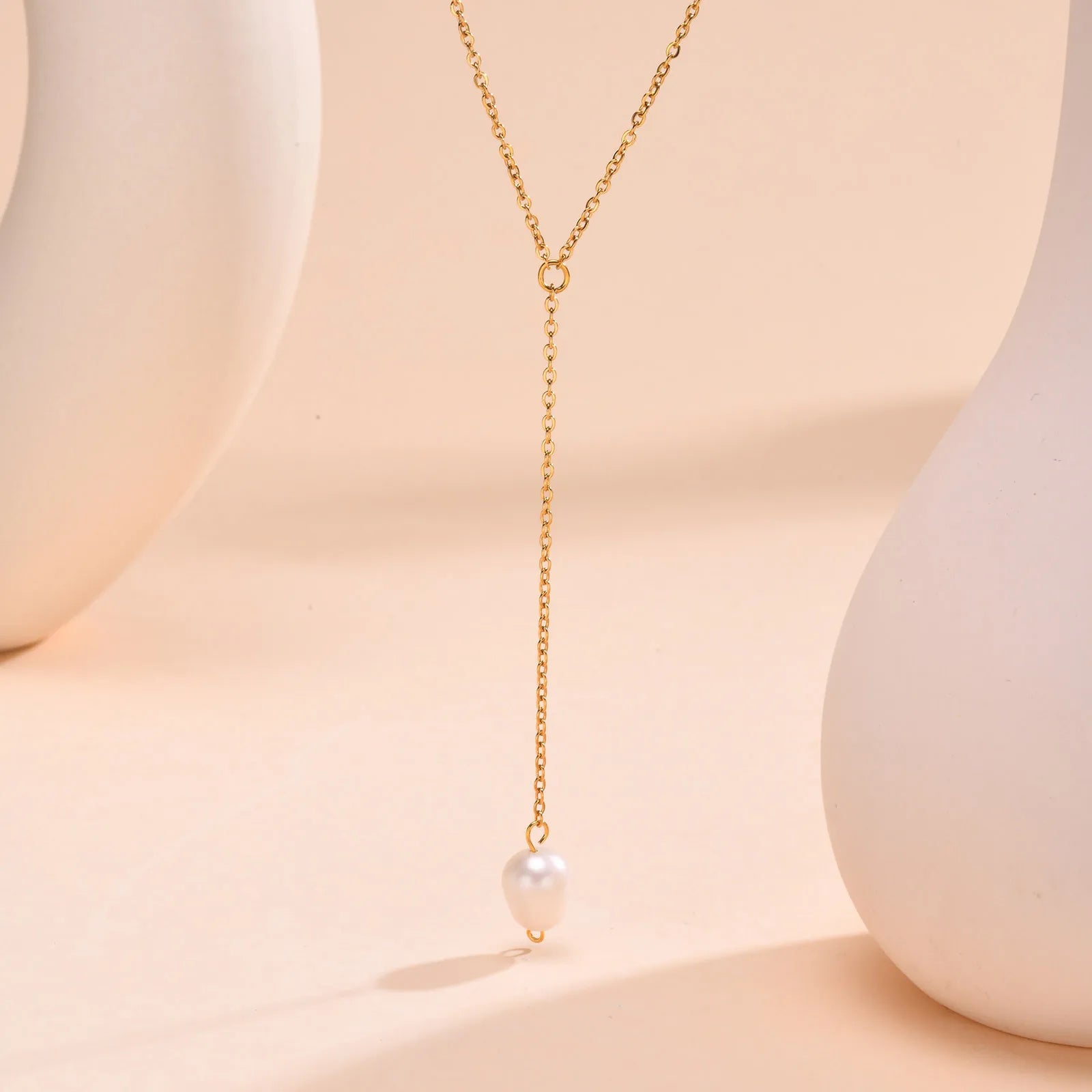 Drop Y Lariat Necklace with Bar Pendant, Stainless Steel Long Chain, Womens Necklaces Trendy - NC-1568G