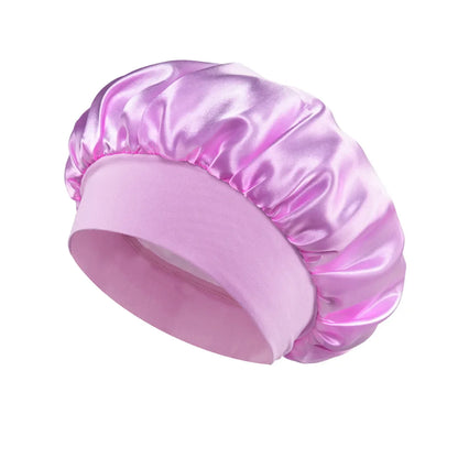 Women Satin Bonnet Hair Bonnet for Sleeping Hair Care Silk Bonnets Solid Wide-brimmed Sleeping Hat with Elastic Soft Band - l