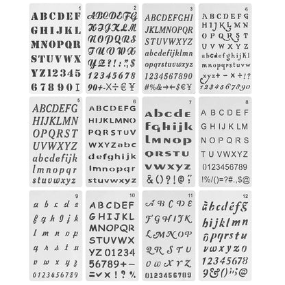 12Set English Alphabet Stencil Templates Art Letters Painting on Wood, Reusable Stencil Crafts Drawing Templates for DIY