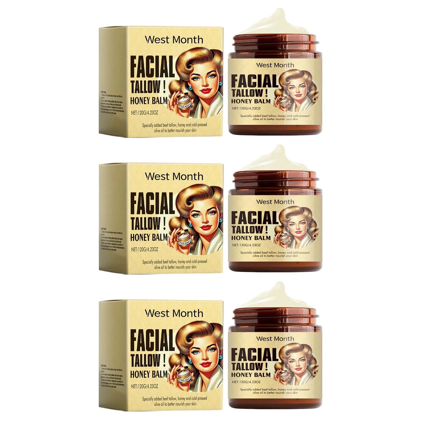 Beef Tallow Face Cream Lasting Moisturizing Soothing Facial Skin Firming Increase Facial Elasticity Nourishing Smooth Skin Ca