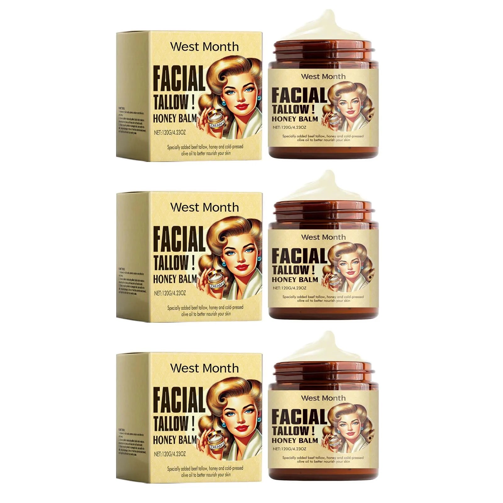 Beef Tallow Face Cream Lasting Moisturizing Soothing Facial Skin Firming Increase Facial Elasticity Nourishing Smooth Skin Ca