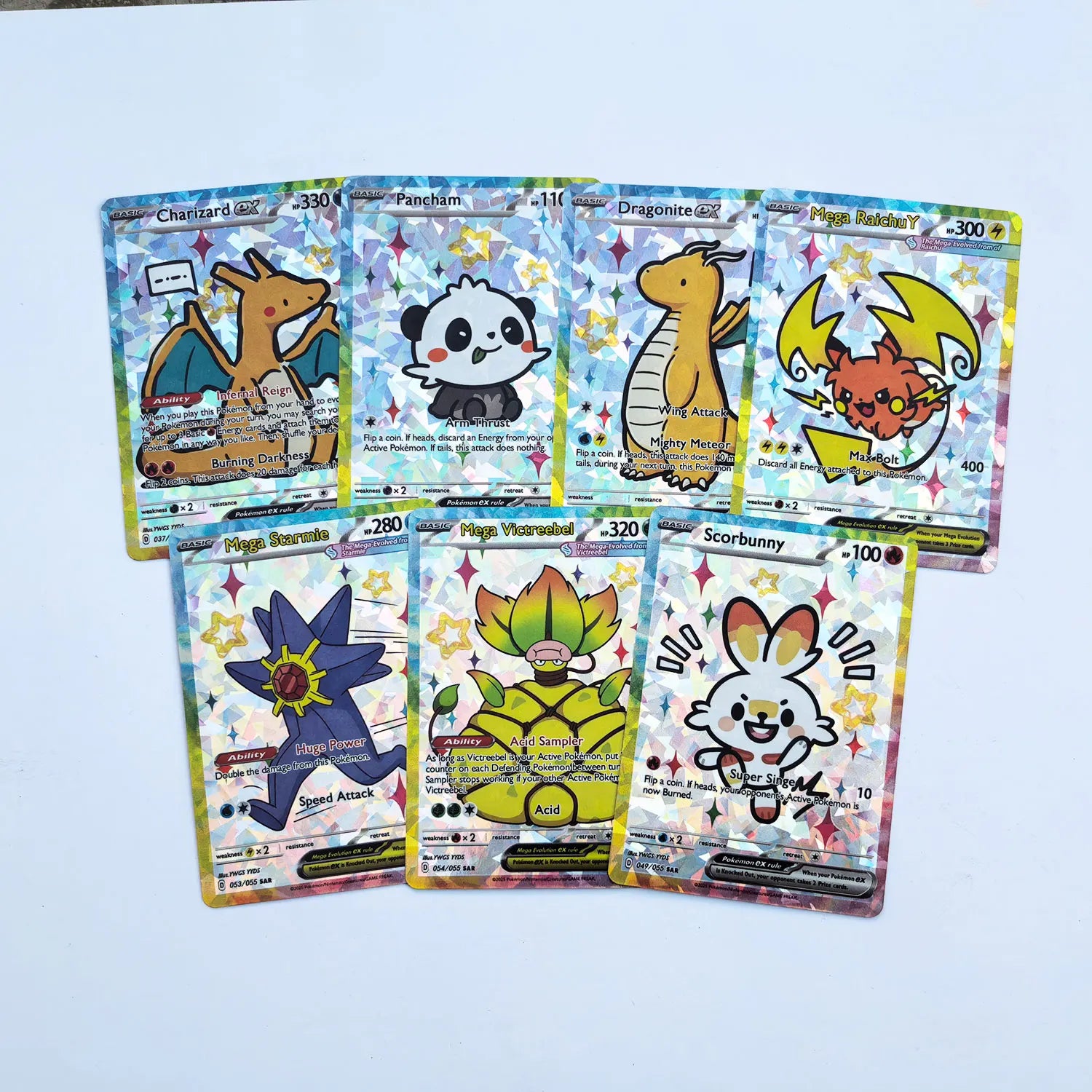 55Pcs DIY Cute Shiny Card Pokemon Holographic Anime Version Classical Collection Cards Gengar Charizard Eevee