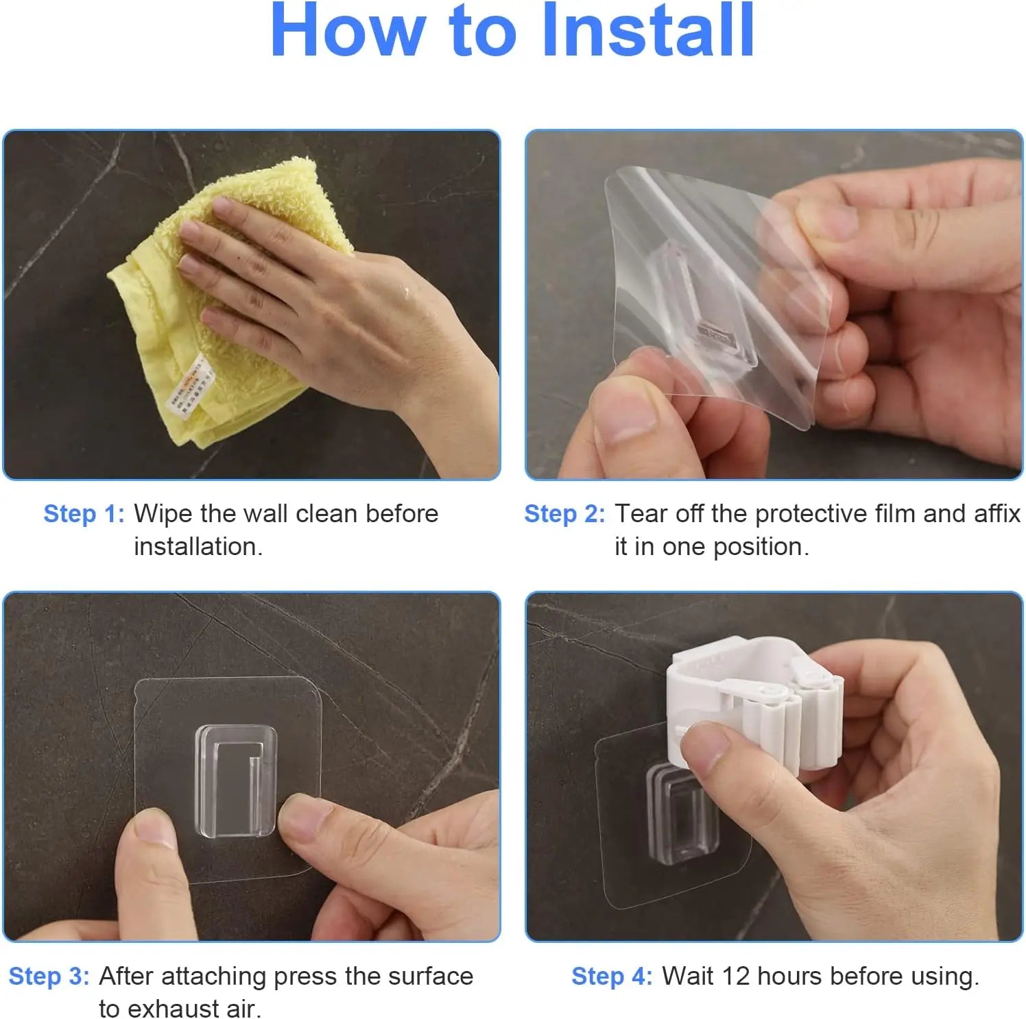 Multi-Purpose Hooks Adhesive Wall Hanging Mop Rack Broom Hanger Hook Kitchen Bathroom Organization Home Organizer Accessories