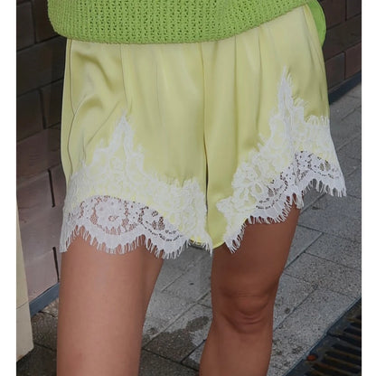 Y2K Vintage Satin Lace Shorts for Women Comfy Elastic Waist Coquette Micro Mini Silk Shorts Going Out Slip Bottoms Lougewear