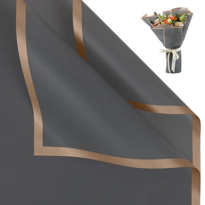 10 Sheets Flower Wrapping Paper with Golden Edges, Waterproof Bouquet Packaging - Ideal for DIY Weddings & Birthdays - 19-Dar