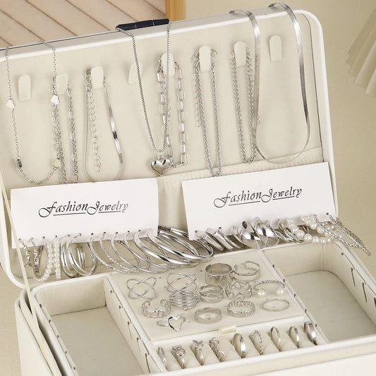 54 Pcs/Set Vintage Elegant Pearl Earrings Ring Heart Pendant Necklace Bracelet For Women Boho Daily Wear Jewelry Set Gifts 20