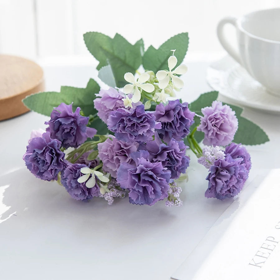5 Forks 15 Heads Small Carnation for Wedding Arch Decor Christmas Garland Accessories Home Floral Arrangement Artificial Flow