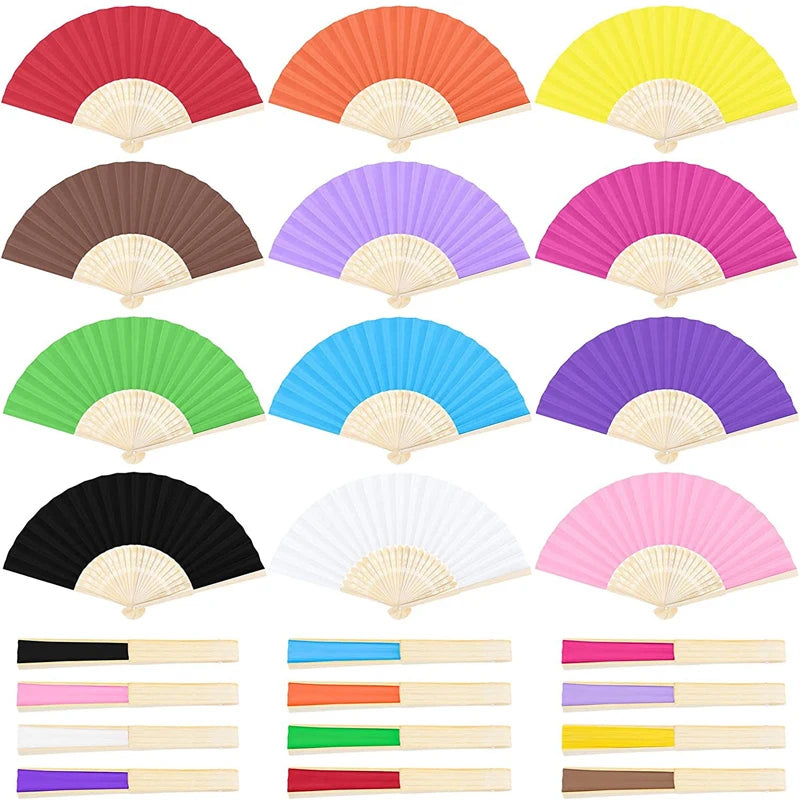 Hand Held Fan Paper Folding Fan Party Decorative New Fashionable Simple Decorative Blank Folding Fans Candy Colored Can DIY