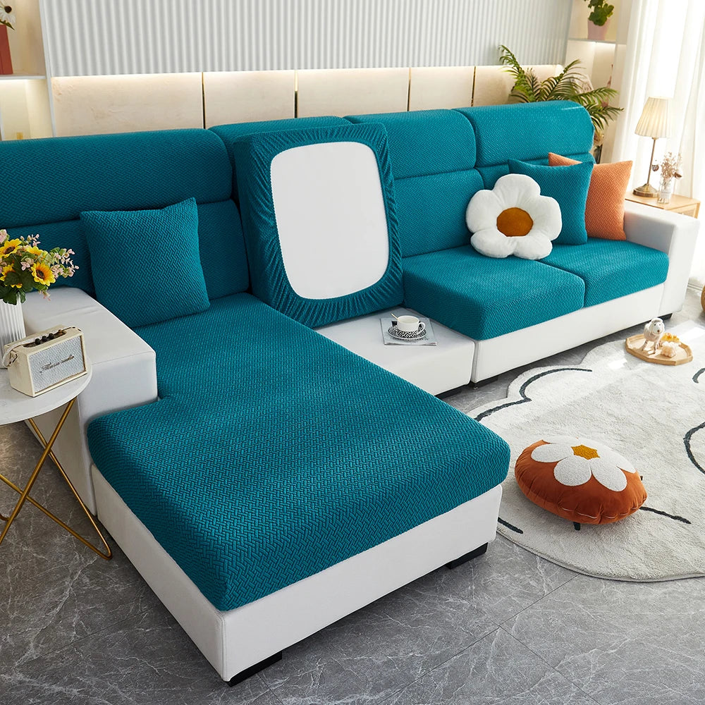 1pc Jacquard Sofa Slipcover Twill Pattern Elastic Sofa Covers Furniture Protector for Bedroom Office Living Room Home Decor -