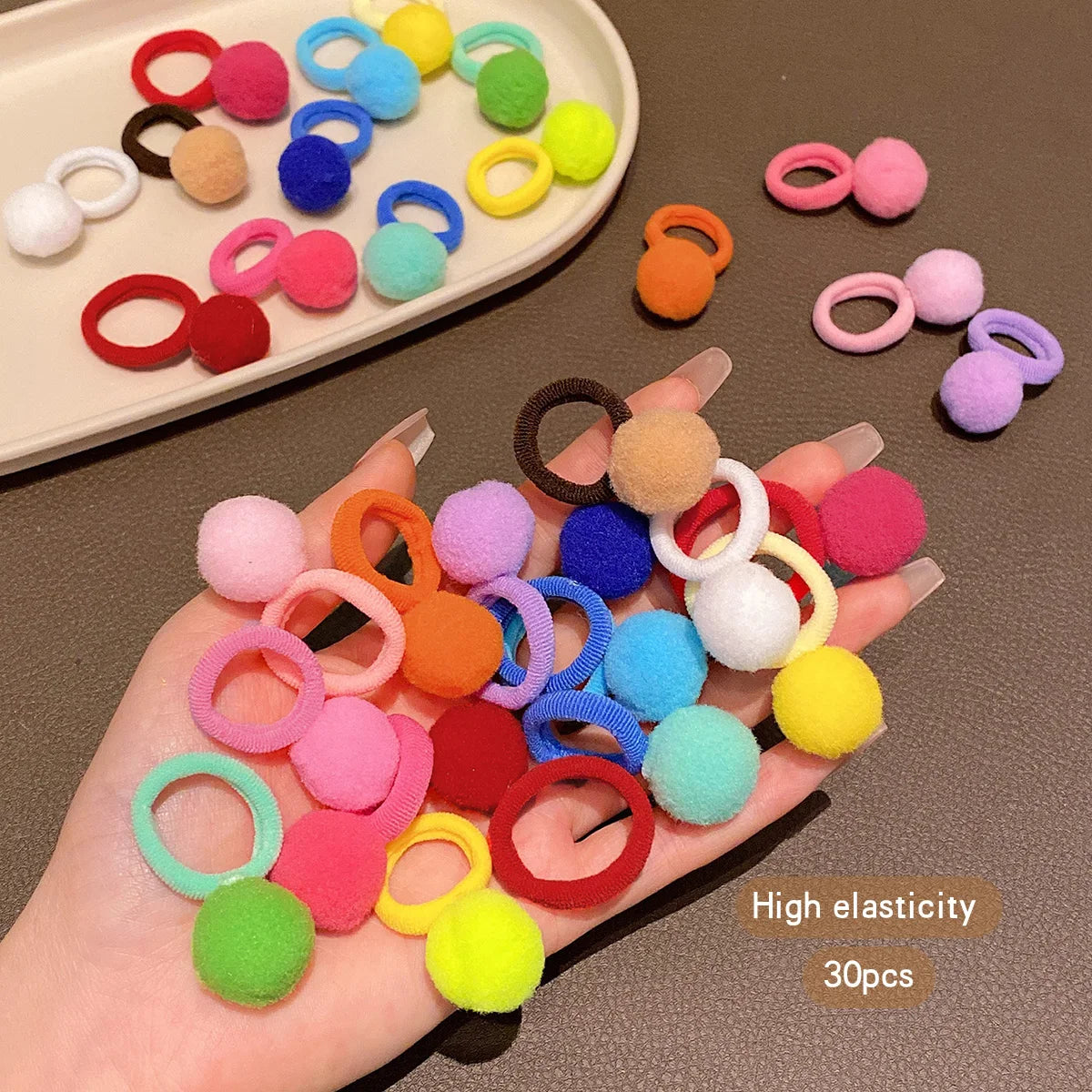 30 colorful random ball hairbands, hair balls, and rubber bands suitable for daily use as hair accessories