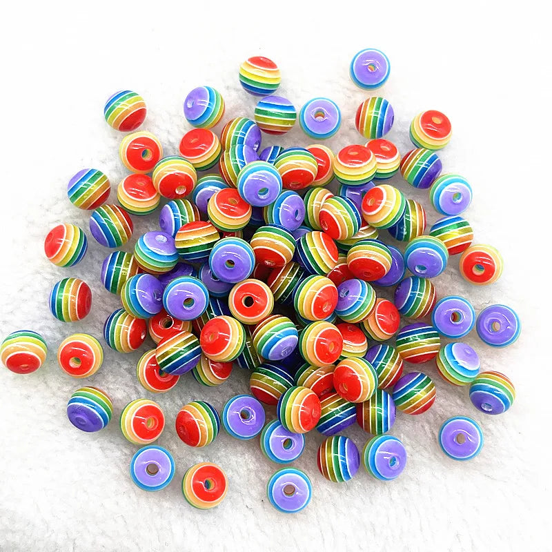 6mm 8mm Round Transparency Resin Beads Stripe Spacer Beads for Jewelry Making Children Handcraft Department DIY Accessories -