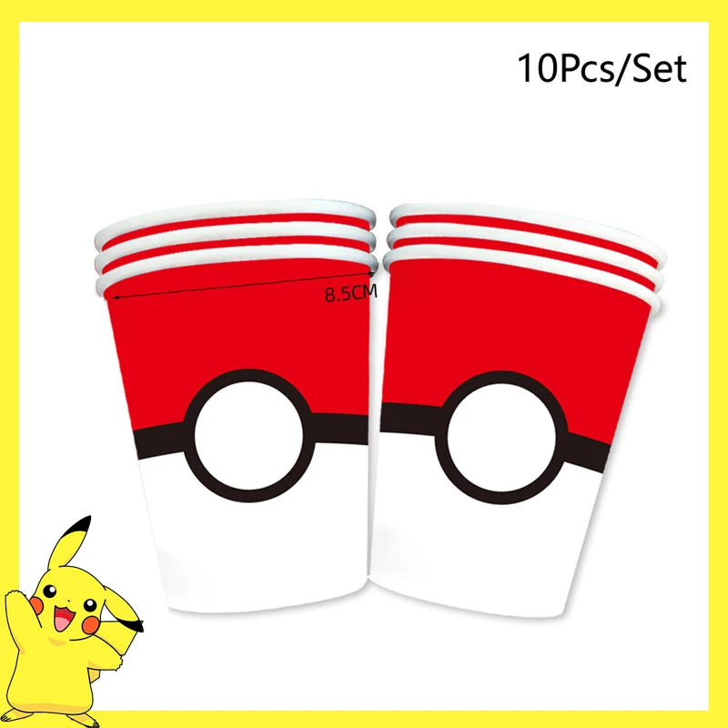 Pokemon Birthday Party Decoration Pikachu Disposable Tableware Cup Napkin Plate Tablecloth Baby Shower Cake Topper Flag Ballo