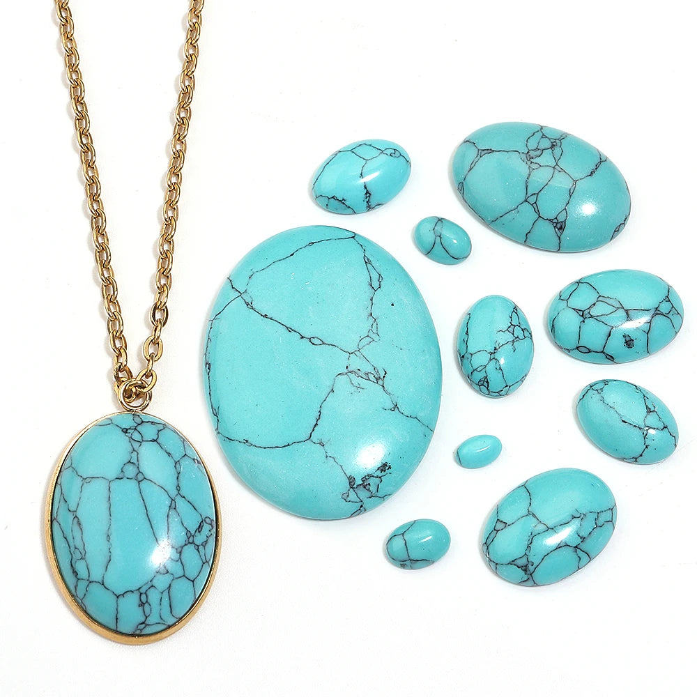 2-10pcs Natural Blue Turquoise Cabochons Oval Flat Back Cabochon Loose Beads For Jewelry Making DIY Ring Necklace Accessories