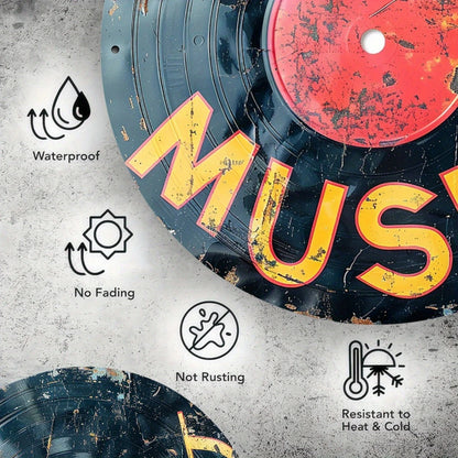 8in Music Elements Wood Disc Vinyl Record Bar coffee shop Wall Table Mural Decoration Music Room Collection Flat Color Plank