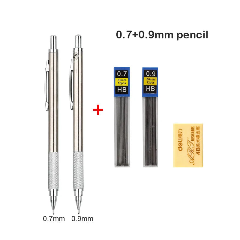 Mechanical Pencil Set 0.3 0.5 0.7 0.9 1.3 2.0mm Full Metal Art Drawing Painting Automatic Pencil with Leads Office School Sup