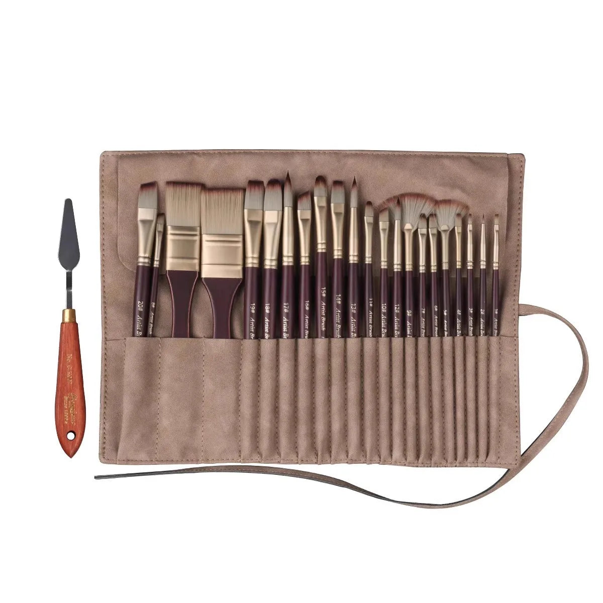 Acrylic Paint Brushes Oil Paint Brushes Artist Paint Brushes Set Bag Pack with Scraper 24 Pcs Gouache Wooden Handle Brushes
