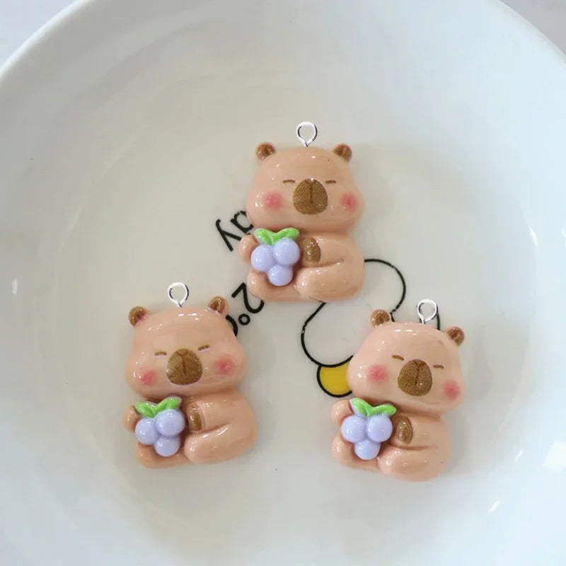 10pcs Cute Animals Capybara Resin Floating Charms Kawaii Fruit Grape Pendant Flatback for Jewelry Making Findings Diy Earring
