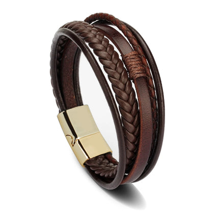 Trendy Leather Bracelets For Men Stainless Steel Bracelet 21CM Multilayer Braided Rope Bracelets for Male Jewelry Gifts - 27