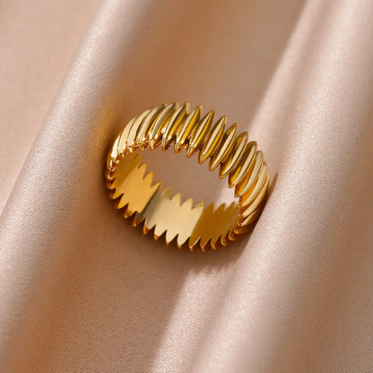 Gothic Stripe Rings for Women Stainless Steel Gold Color Ring Vintage Couple Band Aesthetic Jewelry Finger Accessories anillo