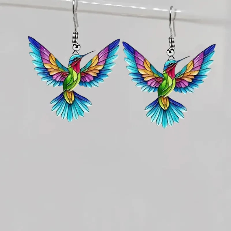 FTCY Acrylic Hummingbird Earrings For Women Retro Style Colorful Bird Drop Earrings Women's Jewelry Gifts - 4