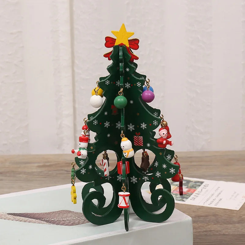 1 Pcs Christmas Decorations Creative Wooden Christmas Tree Ornament Home Desktop Party Decor Xmas New Year Kids Gifts - Green