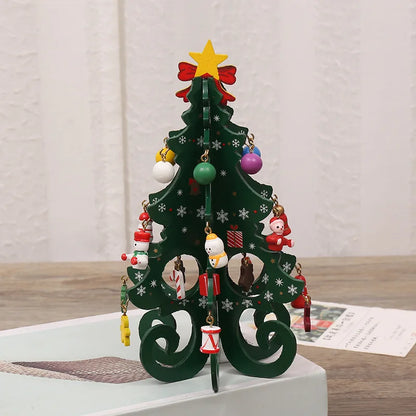 1 Pcs Christmas Decorations Creative Wooden Christmas Tree Ornament Home Desktop Party Decor Xmas New Year Kids Gifts - Green