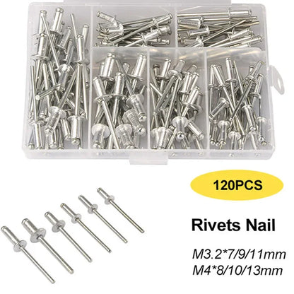 Heavy Duty Riveter Set Pop Rivet Gun and 120Pcs Blind Rivets Assortment Kit Hand Tools Rivet Nut Tool