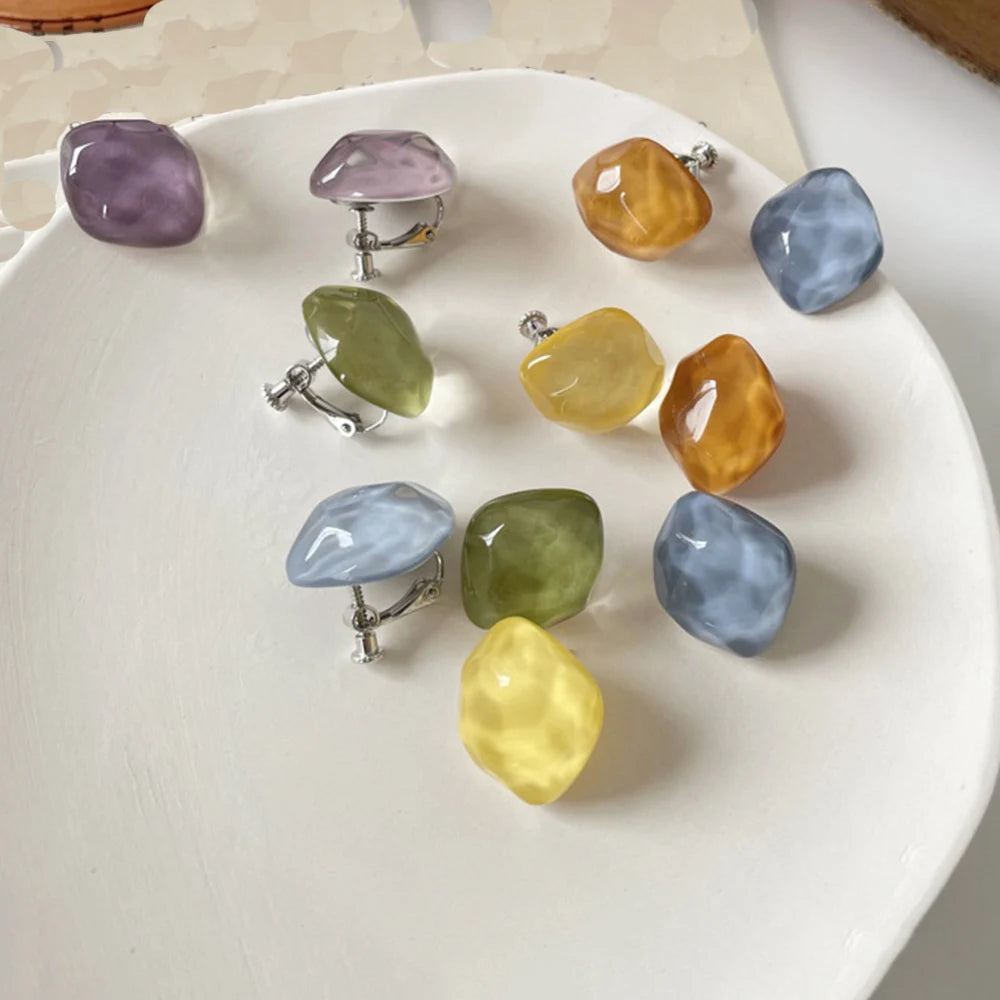Non Pierced Irregular Geometric Ear Clip Earrings Candy Color Resin Jewelry Fashion Earcuffs For Women Pendientes Mujer