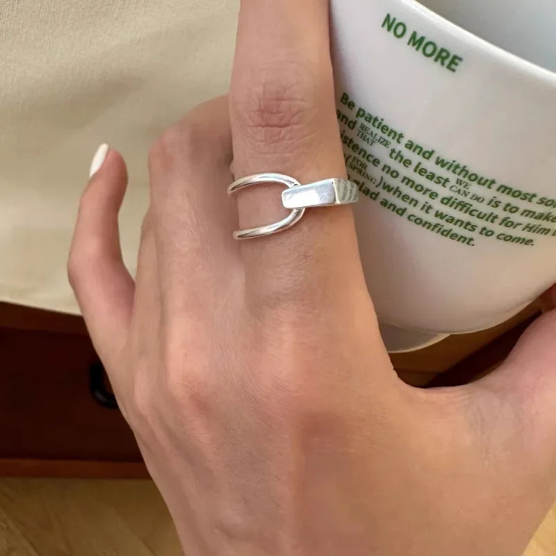 VENTFILLE 925 Sterling Silver Rings INS Fashion Hip Hop Vintage Couples Hollow Lines Punk Thai Silver Party Adjustable Jewelr
