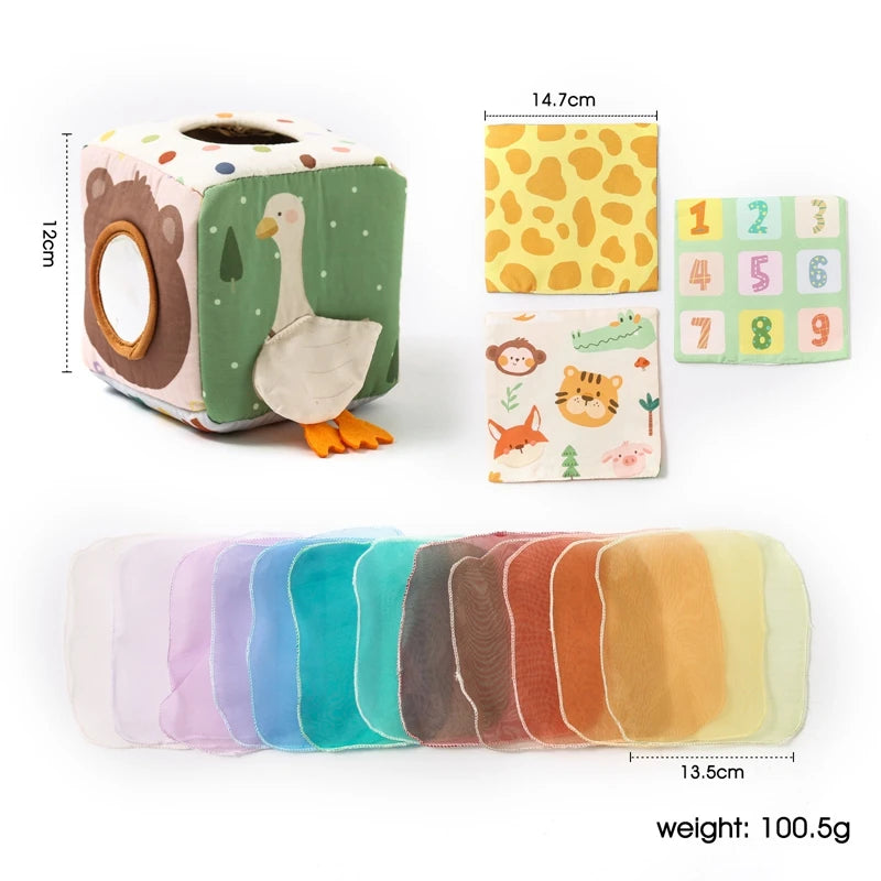 Montessori Cloths Toys Magic Cotton Animal Tissue Box Kids Finger Exercise Cloth Busy Box Toys Baby Educational Activity Sens