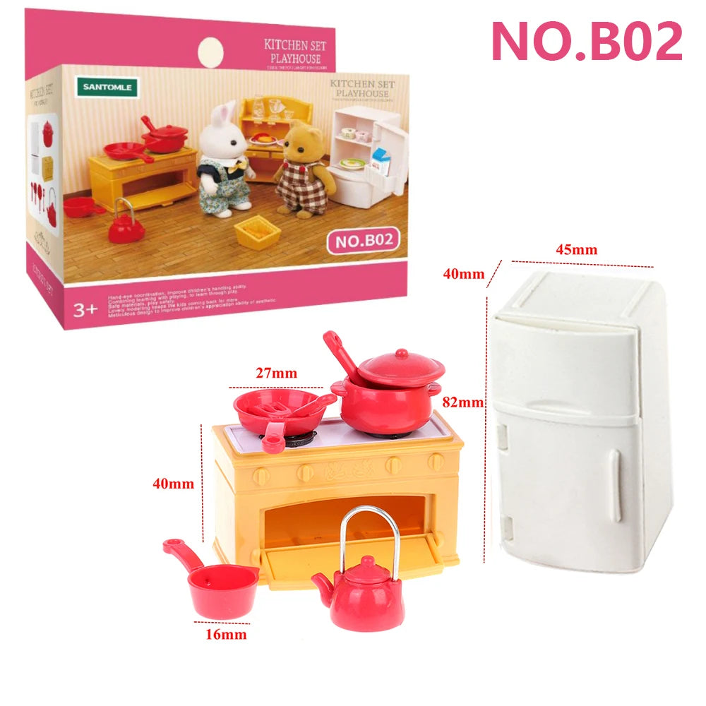 Forest Animal Family Dollhouse Furniture 1/12 Miniature Toys Girl Dolls Accessories Bedroom Bathroom Dollhouse Kit For Dolls 