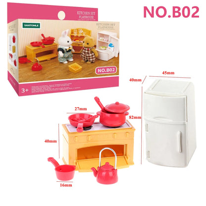 Forest Animal Family Dollhouse Furniture 1/12 Miniature Toys Girl Dolls Accessories Bedroom Bathroom Dollhouse Kit For Dolls 