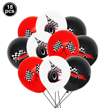 Racing Car Theme 3-Tier Round Cardboard Cupcake Stand Cars Birthday Party Tablecloth Black and White Checkered Decor Supplies