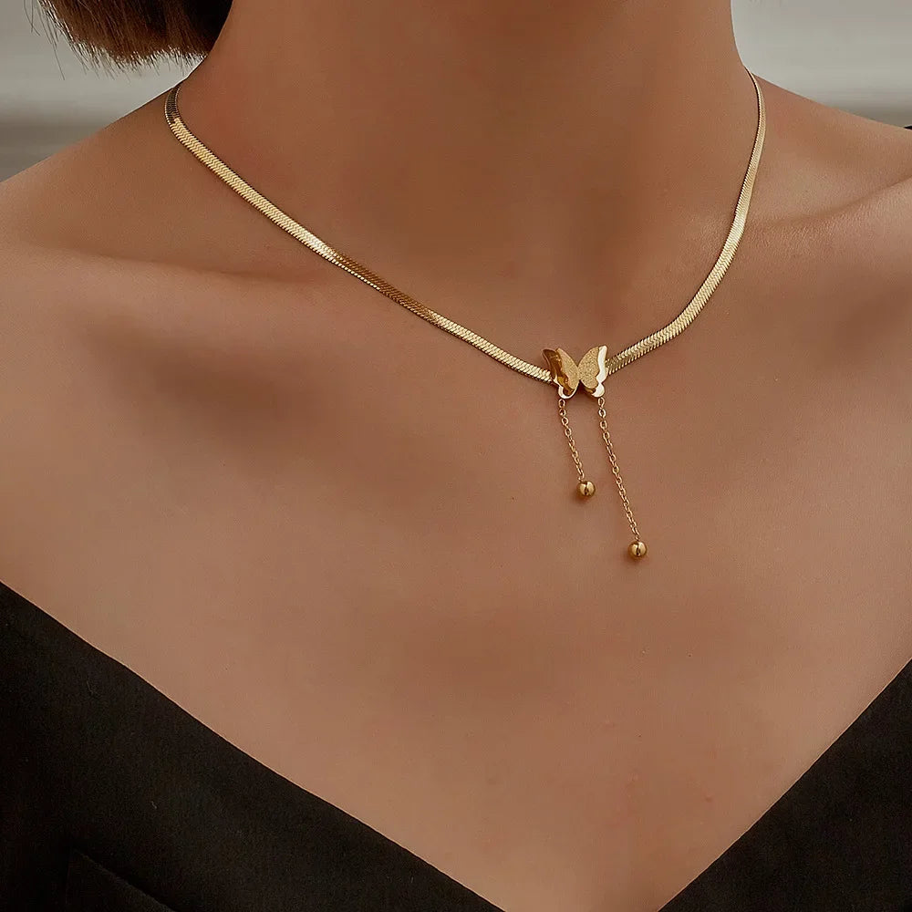 Vintage Butterfly Necklace Women Golden Stainless Steel Blade Snake Chains Aesthetic Charms Choker Women jewelry Gift To Muje