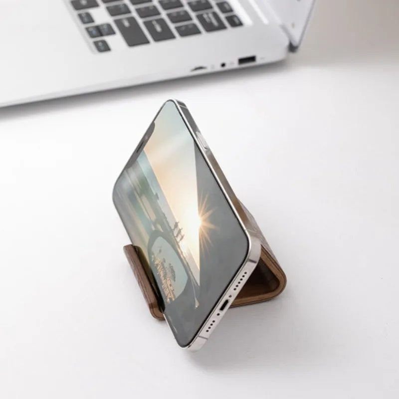 Simple Creative Solid Wood Phone Holder Black Walnut Phone Stand Business Card Display Rack Home Office Desktop Decoration